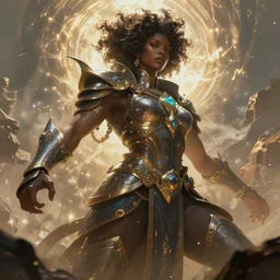 an afrofuturistic warrior in battle, illustration, cinematic, divine, ineffable, strong, powerful, stunning majestic beautiful godly muscular strong