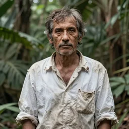 A feral psychiatrist in his natural habitat. He is in his forties and wearing a dirty torn white shirt. 4K, National Geographic photograph