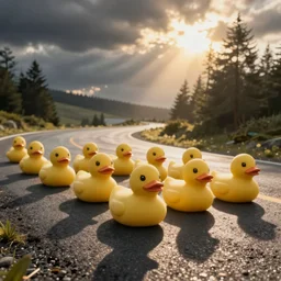 rubber ducks racing in a marathon