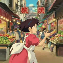 the market of hong kong, in the style of hayao miyazaki