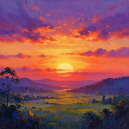 the last sunset before end of times, concept art, colourful drawing, saturated, highly detailed