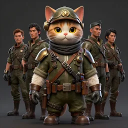 a dieselpunk character portrait of an anthropomorphic cat soldier, a 3 d render of an anthropomorphic cat soldier, by stephen gammell, by jack gaughan, by george ault, by victo ngai