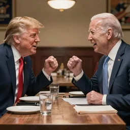 Donald Trump and Joe Biden Fighting in a restaurant -9