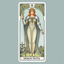 full - body tarot artwork, imogen poots paladin, by yoann lossel, jakub rebelka. art nouveau neo - gothic tarot card by mucha. dota. swirly intricate linework background. gaudy colors, sharp edges. ultra clear detailed. 8 k. elegant. octane render