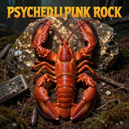 psychedelic punk rock album cover featuring a hairy lobster