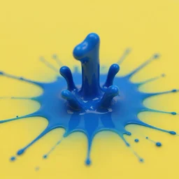 blue liquid splatters on a yellow surface converted into a sculpture, algorithm, close up, 33mm, 4k