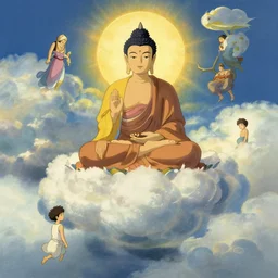 buddhism, heaven, in the style of studio ghibli, j. c. leyendecker, greg rutkowski, artem