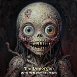 A very detailed aesthetic horror painting titled 'The Demogorgon' description 'Statue made out of flesh and eyes' by Takashi Murakami and Wayne Barlowe, Trending on cgsociety artstation, establishing shot, 8k, masterpiece, highly detailed.