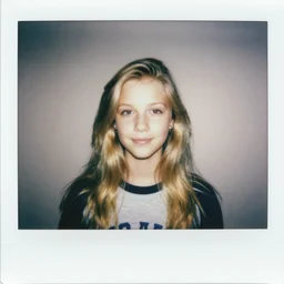 portrait of a young blonde girl. Polaroid.
