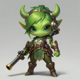 a highly detailed illustration of shortstack cute gunslinger green goblin girl, art by artgerm and greg rutowski, intricate, elegant, highly detailed, centered, digital painting, artstation, concept art, smooth, sharp focus, league of legends concept art, wlop.