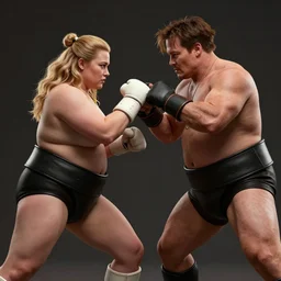 Amber Heard and Johnny Depp are sumo fighting,  artstation, matte painting, highly detailed, intricate, concept art, dramatic cinematic lighting, octane render, 8k, unreal engine