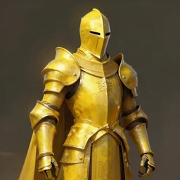 A holy yellow knight by Greg Rutkowski, photorealistic, volumetric lighting, HD, subtle details, dramatic