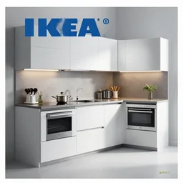 IKEA catalogue photo of a cyberpunk kitchen, by Paul Lehr