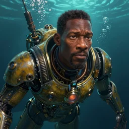 underwater bioshock steampunk portrait of Samuel L. Jackson, Pixar style, by Tristan Eaton Stanley Artgerm and Tom Bagshaw.