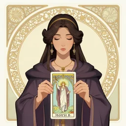 masterpiece head-on symmetrical centered painted portrait, Maya Ali as D&D sorcerer, cell-shading art, Art Nouveau, wearing wizard robes, elegant, tarot card background, in the style of ROSSDRAWS and Ruan Jia and Ross Tran and Alphonse Mucha and Ayami Kojima and Charlie Bowater and Karol Bak and Jean Delville, rich bright colours