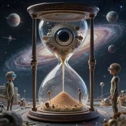 utopian Galaxy, intricately detailed tiny humanoid inside an hourglass in the style of Emiliano Ponzi and  Chris Ware, futuristic 1990s contemporary art, sci-fi,eye glass, inside view, humanoid pov, intricate artwork by Tooth Wu and wlop and beeple, octane render, trending on artstation, greg rutkowski very coherent symmetrical artwork, depth field, unreal engine, cinematic, hyper realism, high detail, octane cinema 4D render, A24 cinematography, 8k