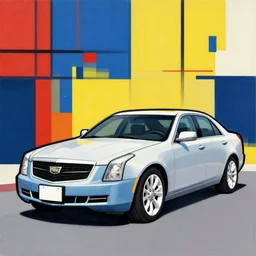 a Cadillac , in the style of Piet Mondrian