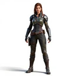 fierce space bounty hunter, detailed 3d character render, full body, standing, isolated on a pure white background, centered, whole figure in frame, sharp focus, studio lighting