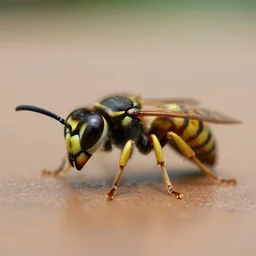 detailed picture if a wasp on a table. Macro lenses. Up close. Zoom. 4k.