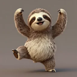 a beautiful portrait render of a anthropomorphic sloth dancing with joy, trending on ArtStation