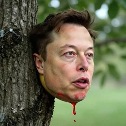 elon musk head fruit leaking red juice, growing from tree, gregory rutkowski