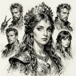 beautiful ink sketch, dieselpunk high fantasy, a close - up byzantinian princess by chris riddell, ilya kuvshinov, wlop, krenz kushart, boris vallejo, ayami kojima and ayami kojima
