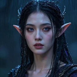 hyperrealism, night background raining, super zoom, goddess close - up portrait elven fairy sorceress!!! necromancer!!! artwork by tooth wu and wlo and greg rutkowski and boris vallejo, cinematic, high detail, octane render, 8 k