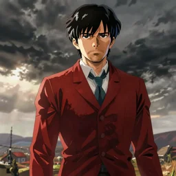 shinjji ikari, red dead redemption concept art style, semi - realistic anime
