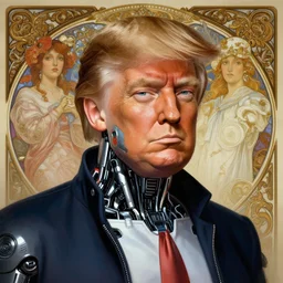 a beautiful illustration of a young cybertronic donald trump, intricate, sharp focus, illustration, highly detailed, digital painting, concept art, matte, art by wlop and artgerm and greg rutkowski and alphonse mucha, masterpiece