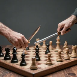 chess pieces fighting with swords on a chessboard, by justin gerard, masterpiece, stunning
