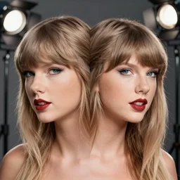 a close up headshot of taylor swift with two heads, studio lighting