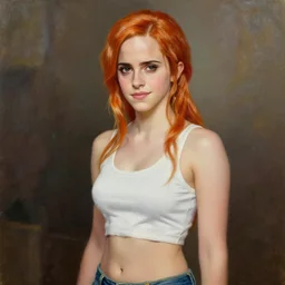 beautiful emma watson cosplay as nami from one piece, oil painting.