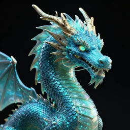 close-up portrait dragon 3d composition, mucha, moebius, New art nouveau,bioluminescent, octane render, trending on artstation, greg rutkowski, peter mohrbacher cinematic, hyper realism, high detail, octane render, black studio background, 8k