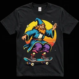 🧙♂ 🛹 wizard riding a skateboard graphic t - shirt design, bold vintage 9 0 s t - shirt print