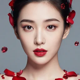 studio portrait absurdly beautiful, elegant, graceful, young hypercolorful contrast sensual gravure idol rubies red petals gems, ultrafine hyperrealistic detailed face illustration by kim jung gi, irakli nadar, intricate linework, sharp focus, bright colors, matte, octopath traveler, final fantasy, unreal engine highly rendered, global illumination, radiant light, intricate environment