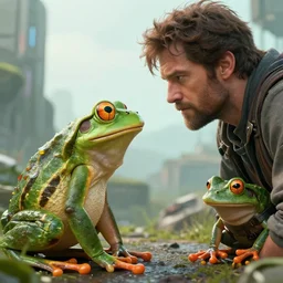 frog - faced giant man with his friend by his side, high definition movie, photorealistic detail, futuristic production, adventure movie, 8 k