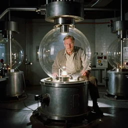 Walter White in an Aperture Science test chamber, vintage photograph