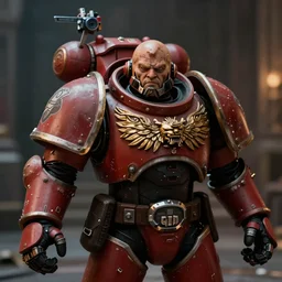 Barry Chuckle as a Warhammer 40K Space Marine, movie still, cinematic lighting, dramatic, octane render, long lens, shallow depth of field, 8k, hyper detailed, 35mm film grain