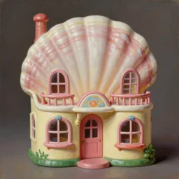 a vintage shell polly pocket toy house, hyperrealistic, highly detailed, cinematic, studio lighting, pareidolia, beautiful, cgssociety, artstation, 8 k, oil painting, digital art