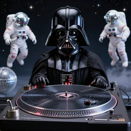 the most amazing dream of darth vader science fiction dj deathstar turntable disco astronauts at a rave, syd mead, dan mumford, moebius, hd, vibrant color, high contrast, digital illustration, marvel comicbook cover