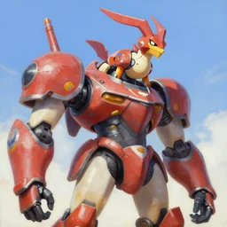 greg manchess portrait painting of fully armored chocobo on top of a huge mecha as overwatch character, totally whack, medium shot, asymmetrical, profile picture, organic painting, sunny day, matte painting, bold shapes, hard edges, street art, trending on artstation, by huang guangjian and gil elvgren and sachin teng