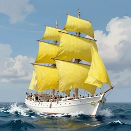in the raging sea white ship bearing lemon - yellow sails, by greg rutkowski, trending on artstation and unreal engine