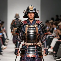 tokugawa samurai armor, fashion catwalk, fashion photography, f / 8, 1 0 0 mm