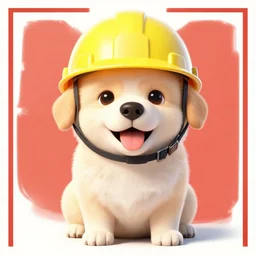 happy puppy wearing hard hat, propaganda poster,