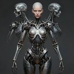 a female model by stefan geselle and nekro borja, illustration, biomechanical, intricate details, hyper realistic, mechanical, dark beauty, photorealistic, by peter morbacher, canon r 3, photography, wide shot, photography, dark beauty, symmetrical features