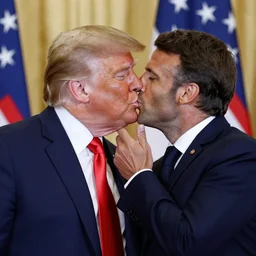 Trump and Macron kissing