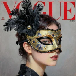 masquerade ball mask, korean audrey hepburn, vogue magazine, elle magazine, greg rutkowski, john singer sargent, trending on artstation, anime, oil painting, intricate, side profile portrait