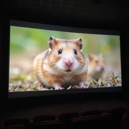 photo of the cinema screen, a movie about hamsters, unedited, dim light, sharp focus, 8 k