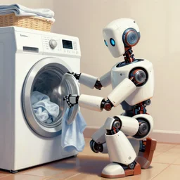 detailed painting of a robot doing laundry, award winning digital art