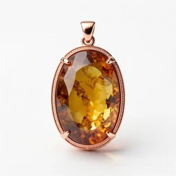 rose gold amber amulet, commercial catalog photo, isolated on a pure white background, centered, entire object in frame, sharp focus, soft studio lighting